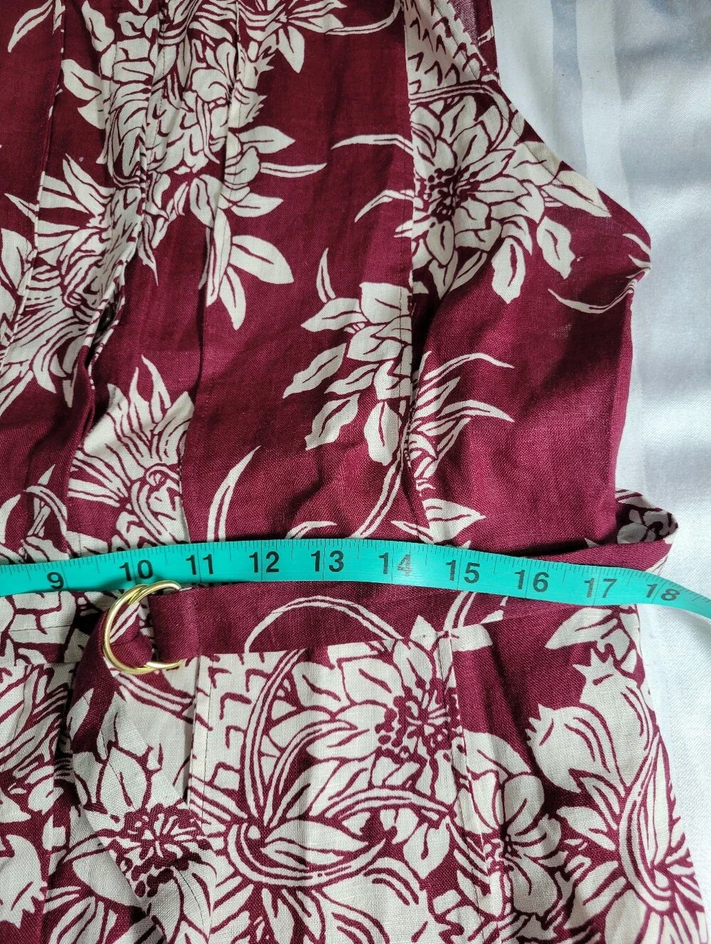 J Crew Seamed linen dress with removable belt in pineapple garden print CU792